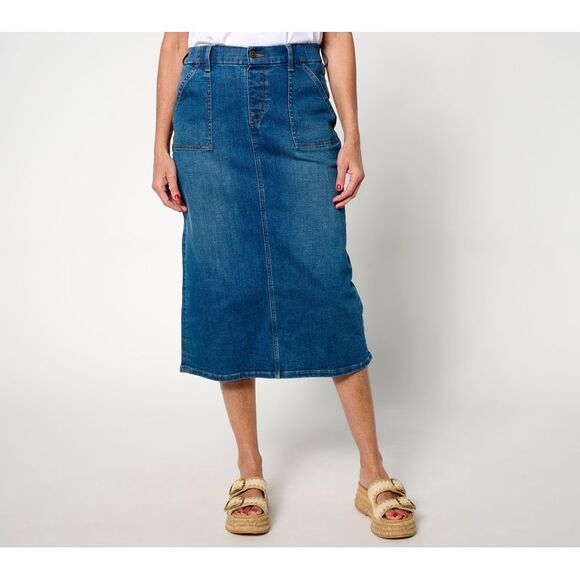 Denim & Co. Dresses & Skirts - Denim & Co. Women's Petite Skirt 12P Easy Stretch Indigo Midi Blue A650504
